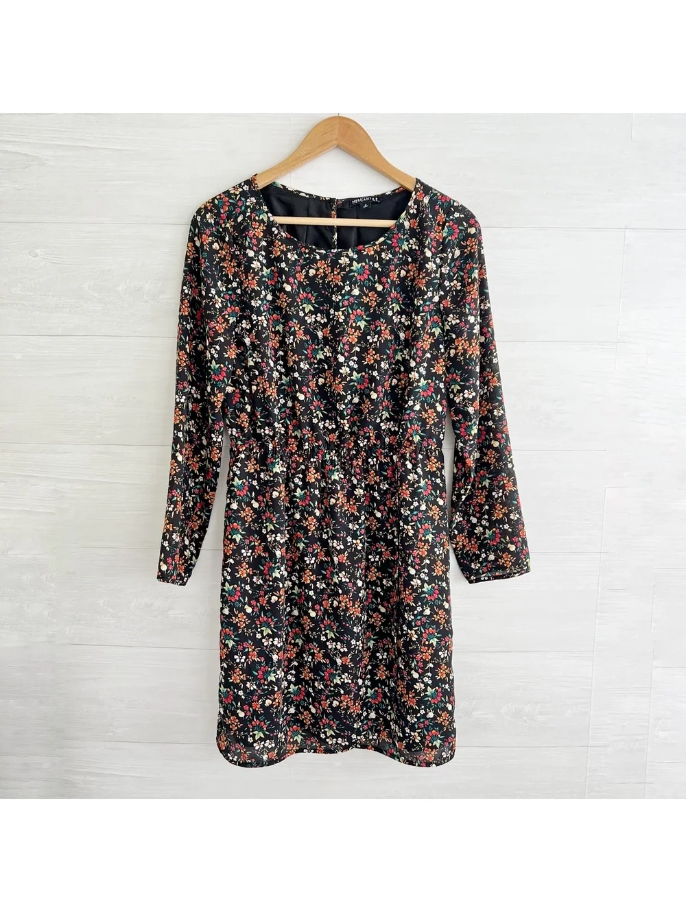 J.Crew Mercantile Women’s 6 Black Floral Long Sleeve Faux Wrap Dress